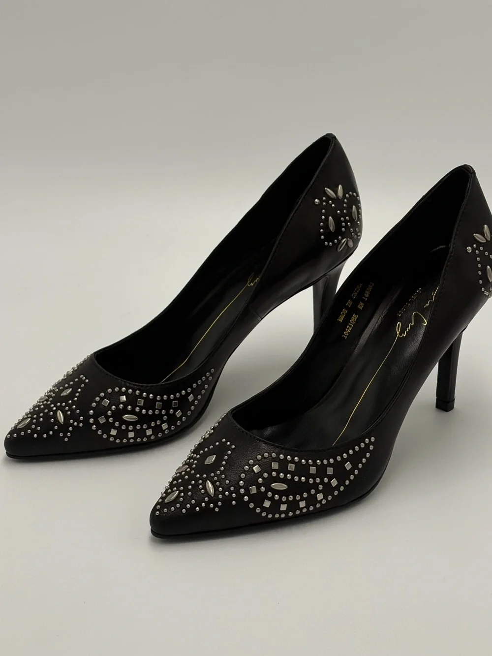 Studded Black Pointed-Toe Pumps